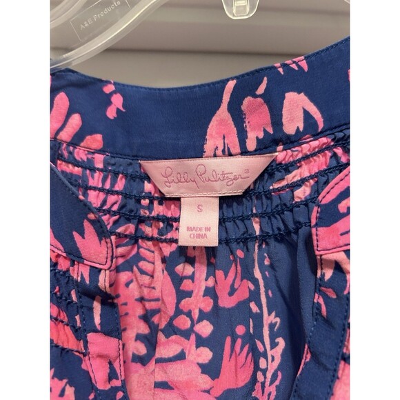 LILLY PULITZER indigo Night Caw Engineered silk Bailey sleeveless top Size Small - Picture 2 of 4